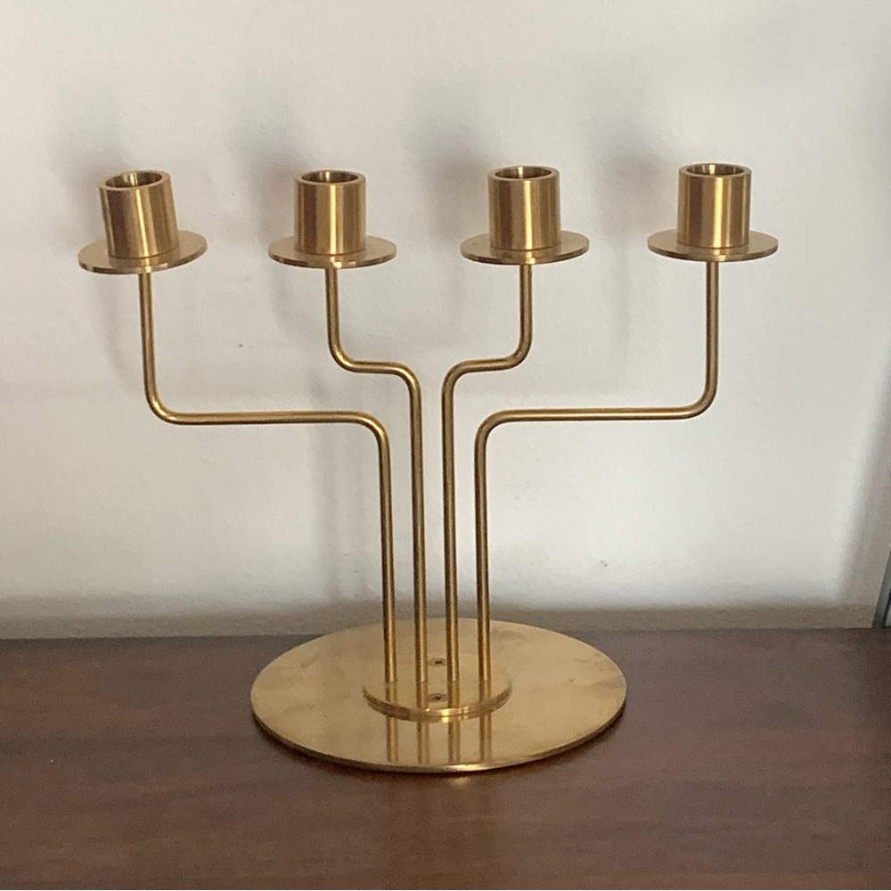 Vintage 90s Ikea gold toned modern chic style 4 arm candle holder candelabra